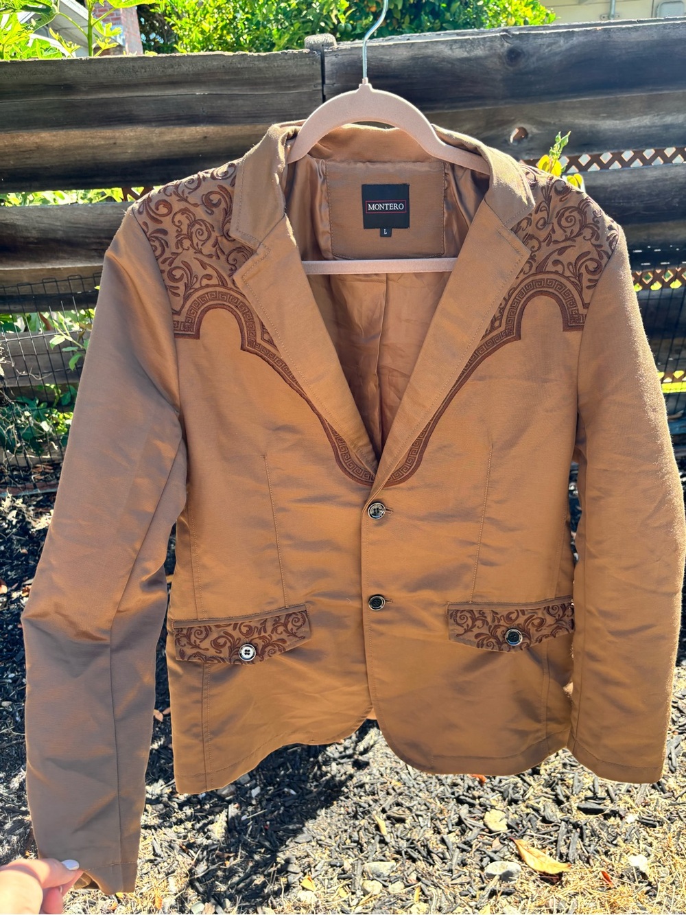 Men's Tan Embroidered Shirt Jacket